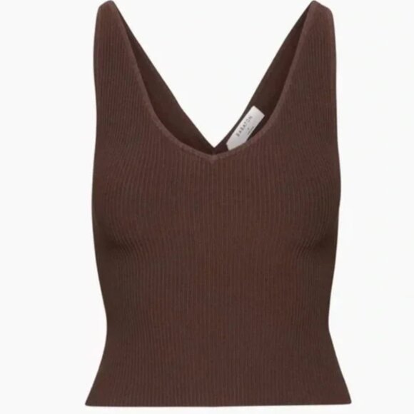 Aritzia Babaton Brown Sculpt Knit Double V-Neck Tank - Picture 2 of 12